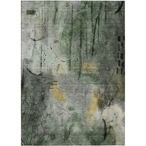 Photo of Pewter And Gold Abstract Washable Indoor Outdoor Area Rug