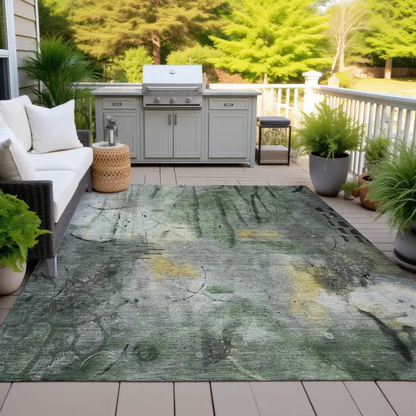Pewter And Gold Abstract Washable Indoor Outdoor Area Rug Photo 5