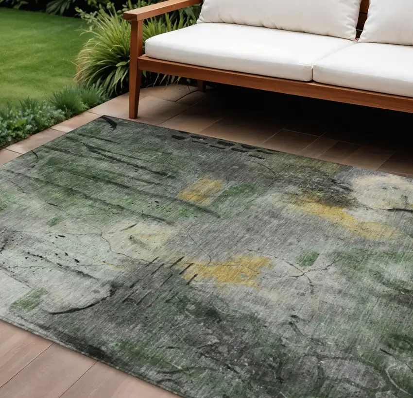Pewter And Gold Abstract Washable Indoor Outdoor Area Rug Photo 2