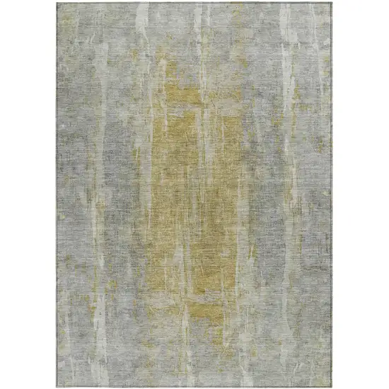 Pewter And Gold Abstract Washable Indoor Outdoor Area Rug Photo 4