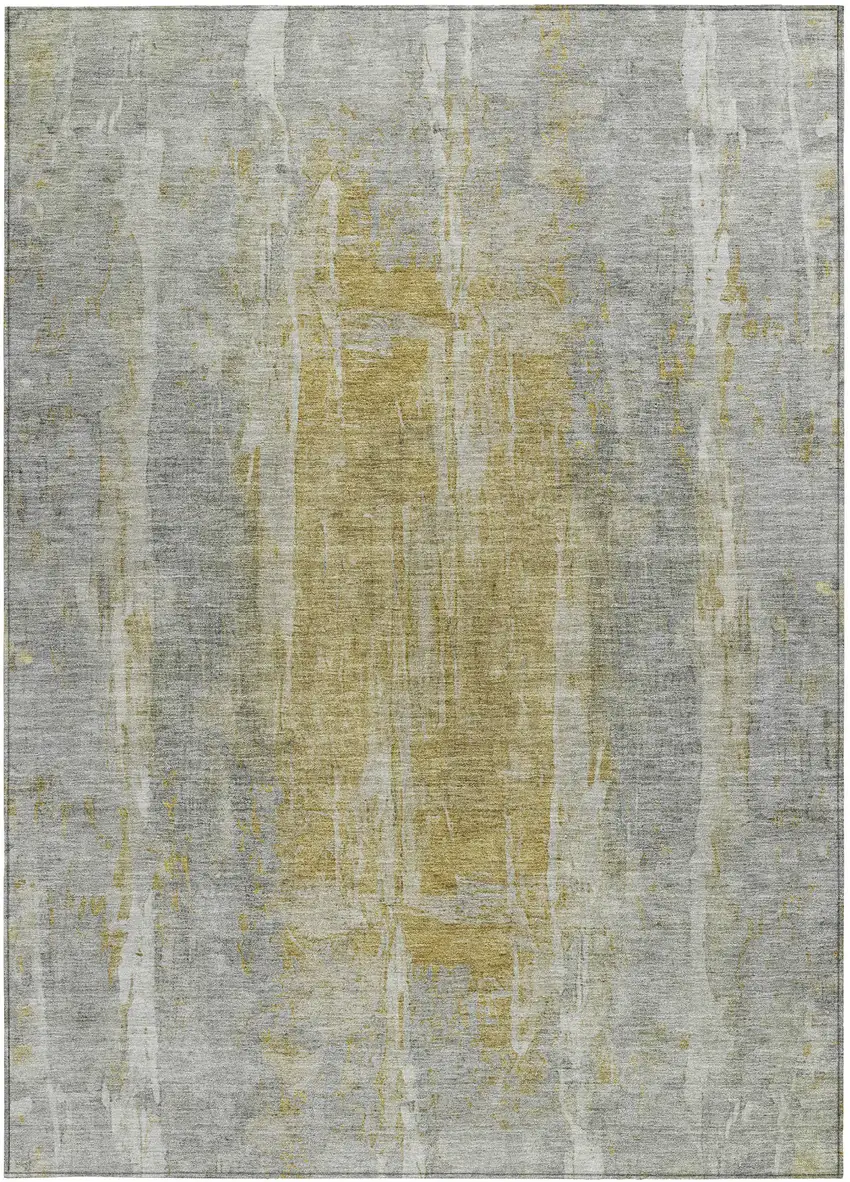 Pewter And Gold Abstract Washable Indoor Outdoor Area Rug Photo 4