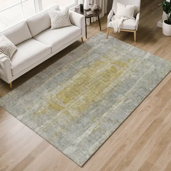 Pewter And Gold Abstract Washable Indoor Outdoor Area Rug Photo 9