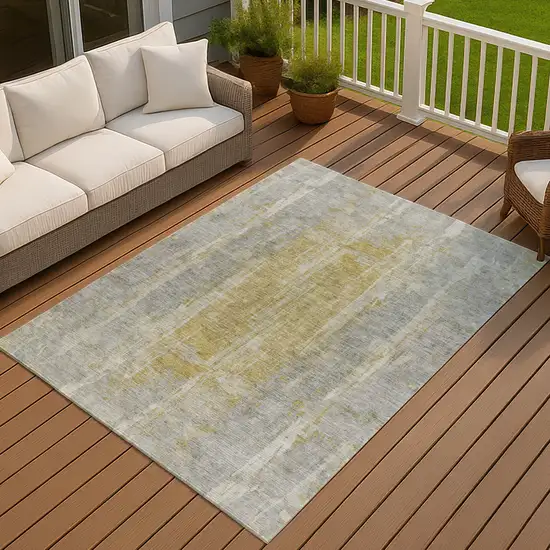 Pewter And Gold Abstract Washable Indoor Outdoor Area Rug Photo 8