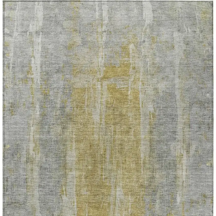 Pewter And Gold Abstract Washable Indoor Outdoor Area Rug Photo 7