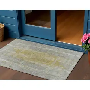 Photo of Pewter And Gold Abstract Washable Indoor Outdoor Area Rug
