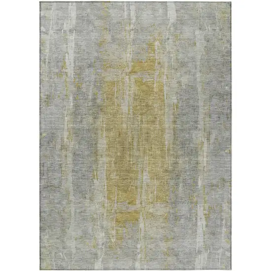 Pewter And Gold Abstract Washable Indoor Outdoor Area Rug Photo 2