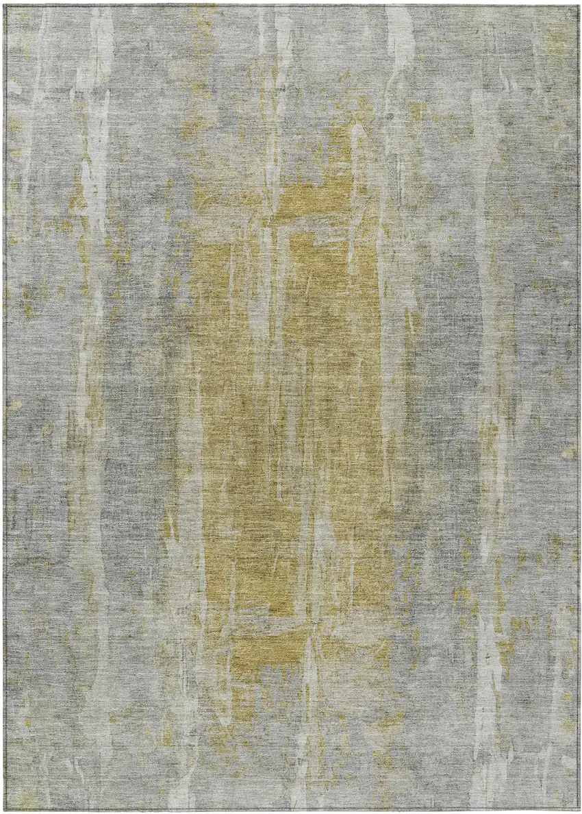 Pewter And Gold Abstract Washable Indoor Outdoor Area Rug Photo 2