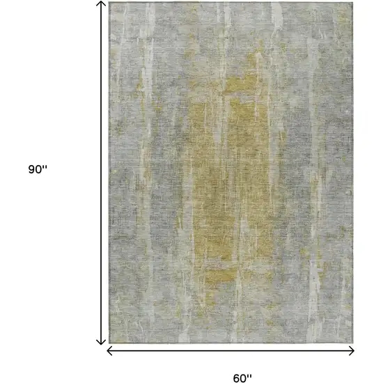 Pewter And Gold Abstract Washable Indoor Outdoor Area Rug Photo 3