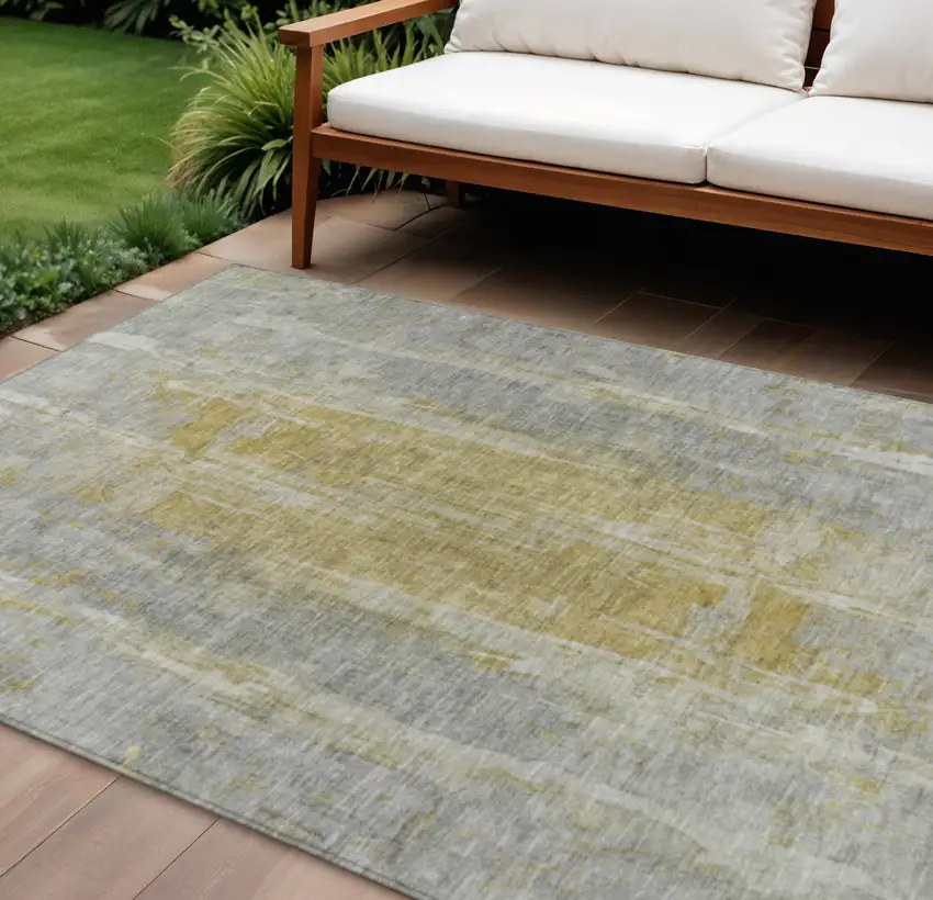 Pewter And Gold Abstract Washable Indoor Outdoor Area Rug Photo 1