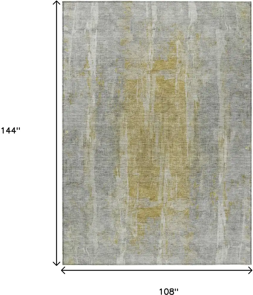 Pewter And Gold Abstract Washable Indoor Outdoor Area Rug Photo 3