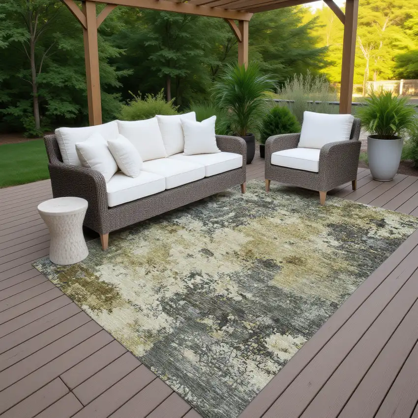 Pewter And Gold Abstract Washable Indoor Outdoor Area Rug Photo 6