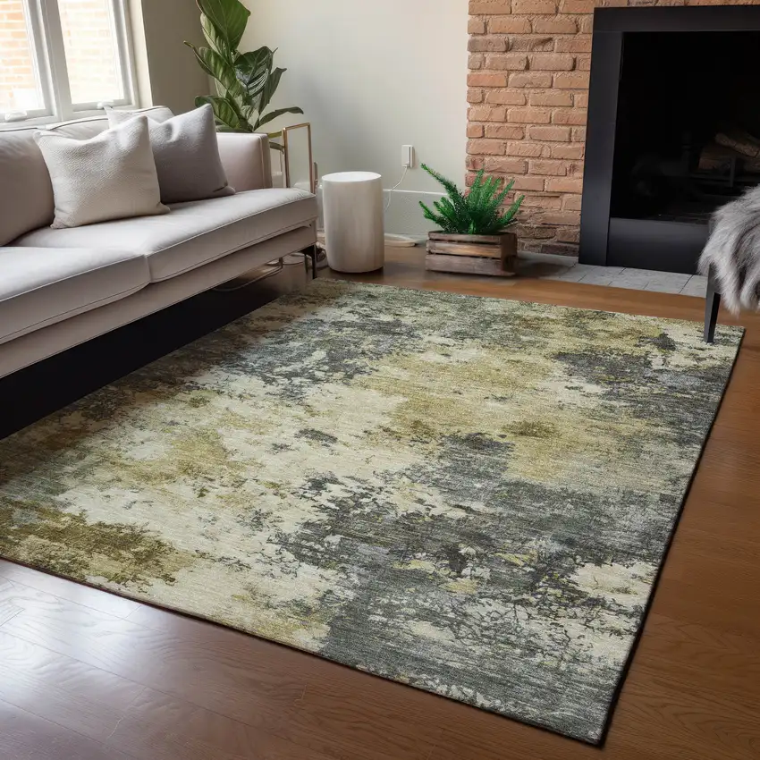 Pewter And Gold Abstract Washable Indoor Outdoor Area Rug Photo 5