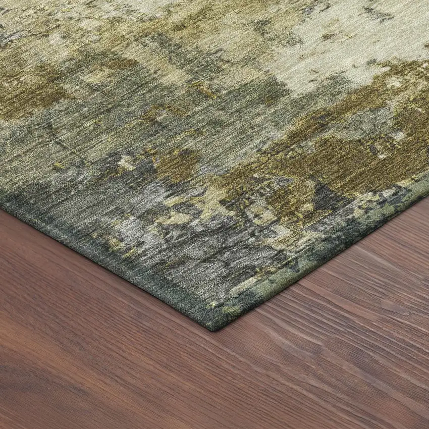 Pewter And Gold Abstract Washable Indoor Outdoor Area Rug Photo 4
