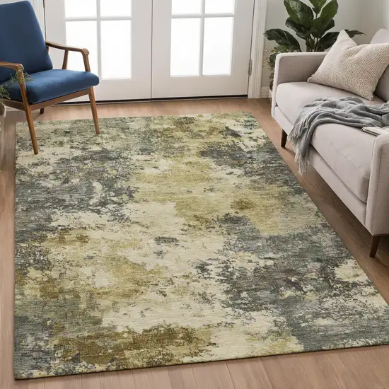Pewter And Gold Abstract Washable Indoor Outdoor Area Rug Photo 3