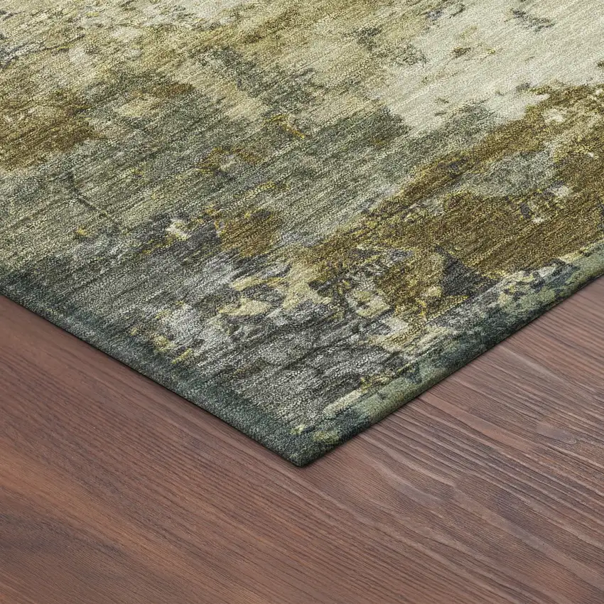 Pewter And Gold Abstract Washable Indoor Outdoor Area Rug Photo 9