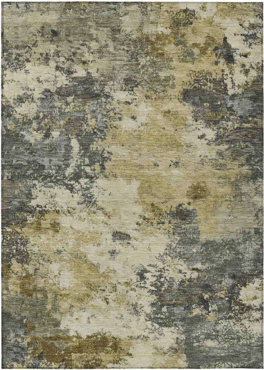 Pewter And Gold Abstract Washable Indoor Outdoor Area Rug Photo 7