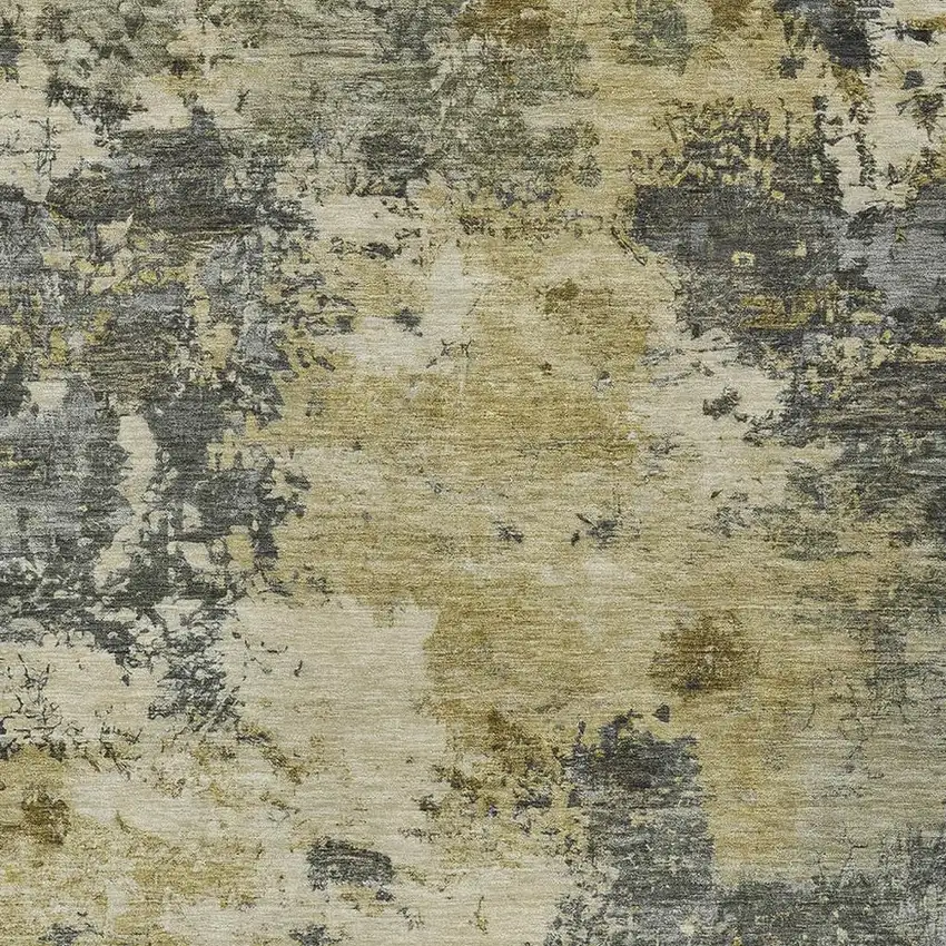 Pewter And Gold Abstract Washable Indoor Outdoor Area Rug Photo 3