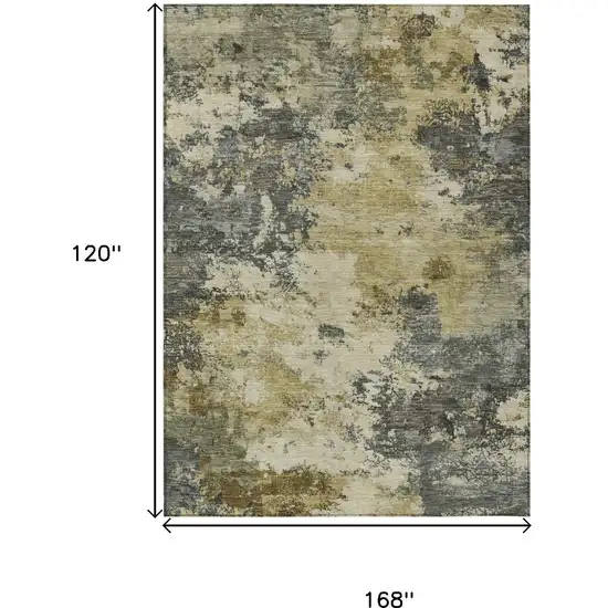 Pewter And Gold Abstract Washable Indoor Outdoor Area Rug Photo 6