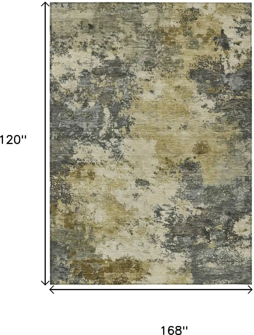 Pewter And Gold Abstract Washable Indoor Outdoor Area Rug Photo 6