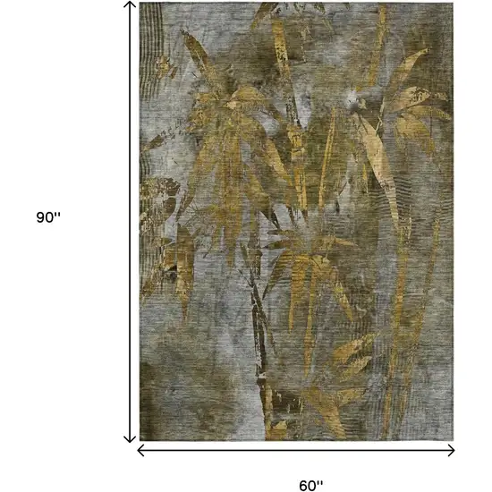 Pewter And Gold Botanical Leaves Washable Indoor Outdoor Area Rug Photo 3