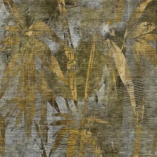 Pewter And Gold Botanical Leaves Washable Indoor Outdoor Area Rug Photo 5