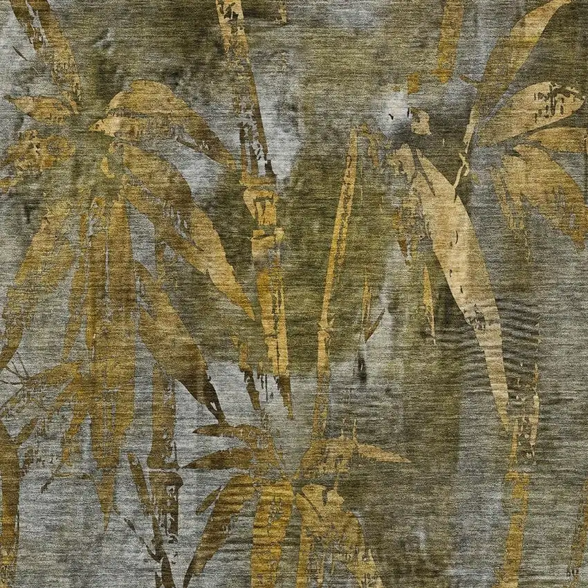 Pewter And Gold Botanical Leaves Washable Indoor Outdoor Area Rug Photo 5