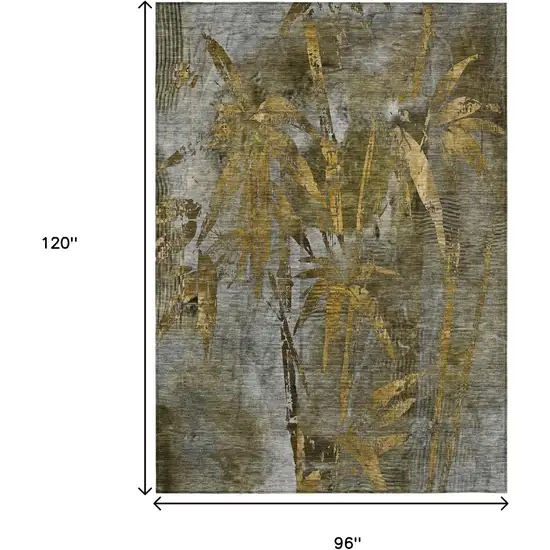 Pewter And Gold Botanical Leaves Washable Indoor Outdoor Area Rug Photo 3