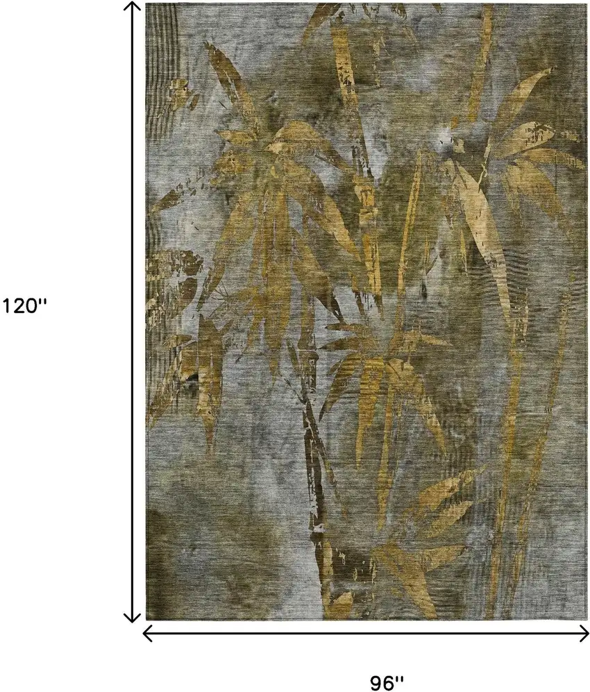 Pewter And Gold Botanical Leaves Washable Indoor Outdoor Area Rug Photo 3
