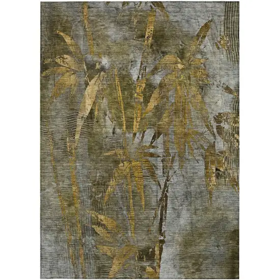 Pewter And Gold Botanical Leaves Washable Indoor Outdoor Area Rug Photo 4