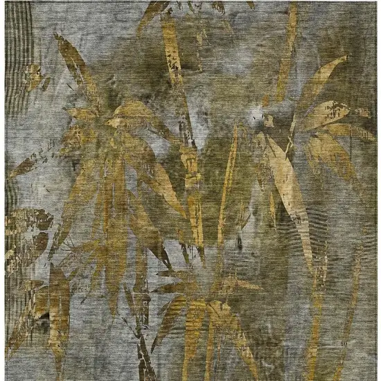 Pewter And Gold Botanical Leaves Washable Indoor Outdoor Area Rug Photo 6