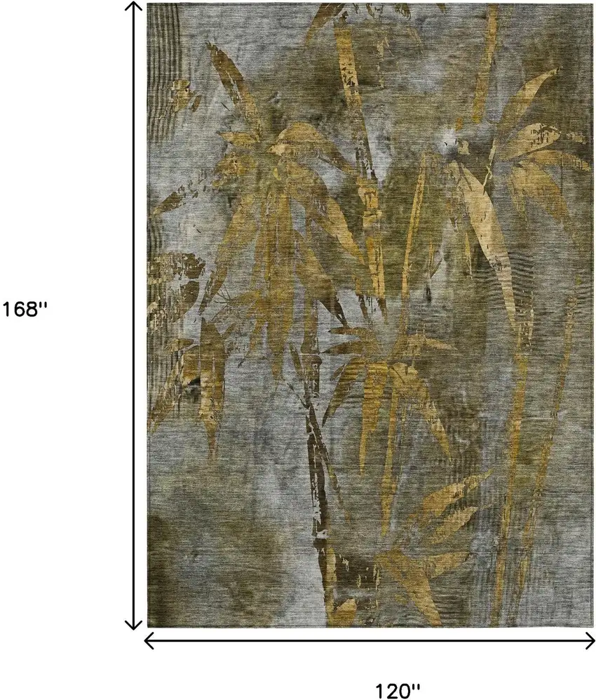 Pewter And Gold Botanical Leaves Washable Indoor Outdoor Area Rug Photo 3