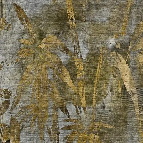 Pewter And Gold Botanical Leaves Washable Indoor Outdoor Area Rug Photo 5