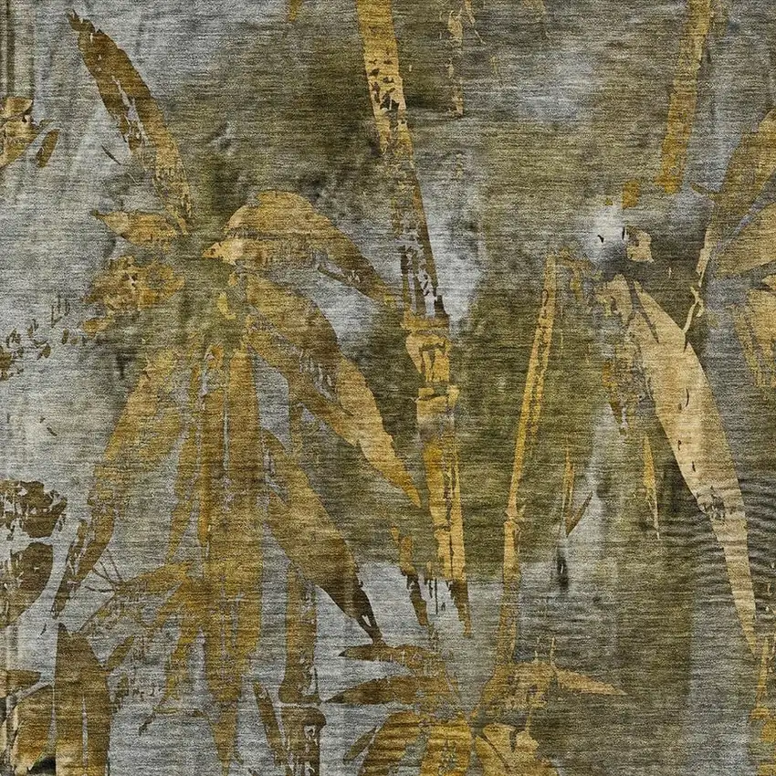 Pewter And Gold Botanical Leaves Washable Indoor Outdoor Area Rug Photo 5