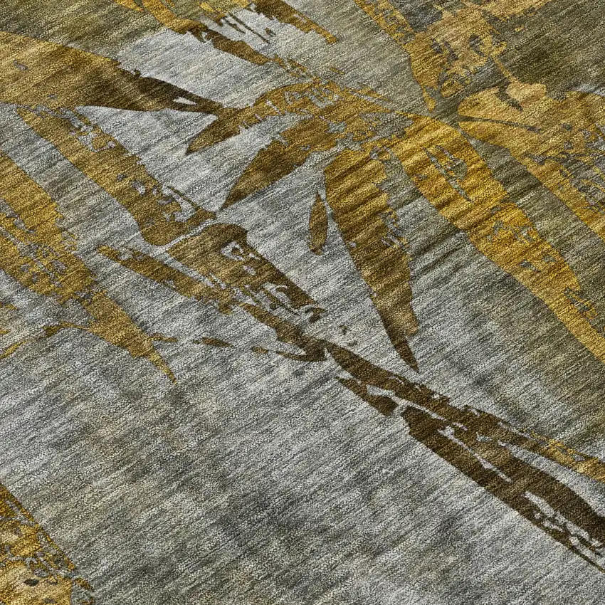 Pewter And Gold Botanical Leaves Washable Indoor Outdoor Area Rug Photo 8