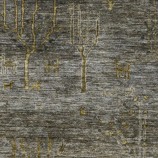 Pewter And Gold Floral Washable Area Rug With UV Protection Photo 3