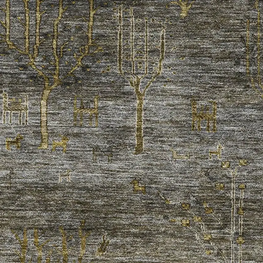 Pewter And Gold Floral Washable Area Rug With UV Protection Photo 3