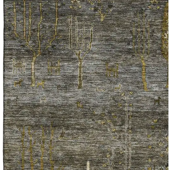 Pewter And Gold Floral Washable Area Rug With UV Protection Photo 3