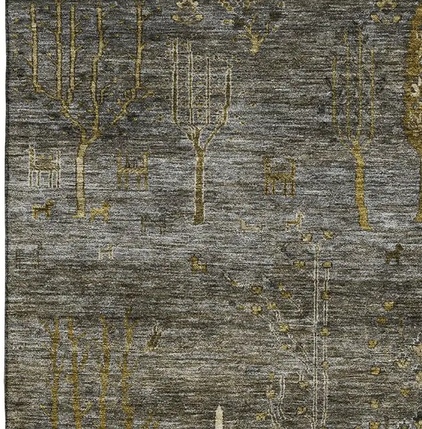 Pewter And Gold Floral Washable Area Rug With UV Protection Photo 3