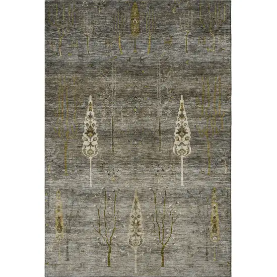 Pewter And Gold Floral Washable Area Rug With UV Protection Photo 4