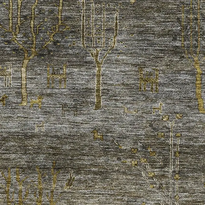 Pewter And Gold Floral Washable Area Rug With UV Protection Photo 3