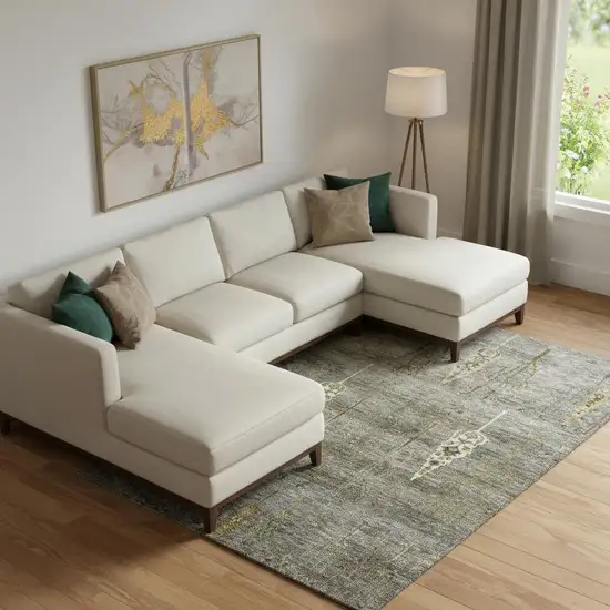 Pewter And Gold Floral Washable Area Rug With UV Protection Photo 2