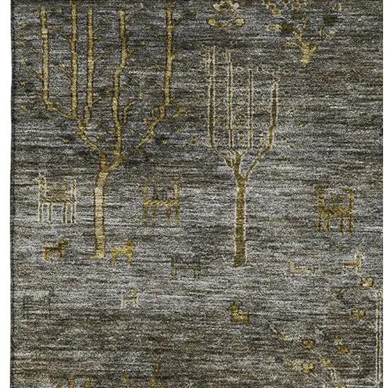 Pewter And Gold Floral Washable Area Rug With UV Protection Photo 3