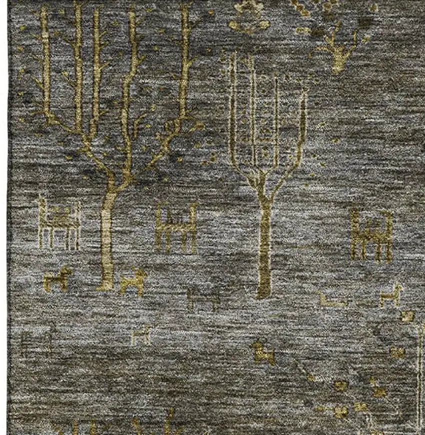 Pewter And Gold Floral Washable Area Rug With UV Protection Photo 3