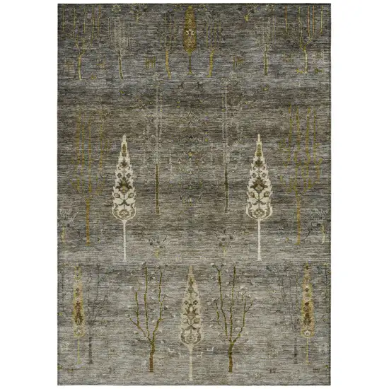 Pewter And Gold Floral Washable Indoor Outdoor Area Rug Photo 3