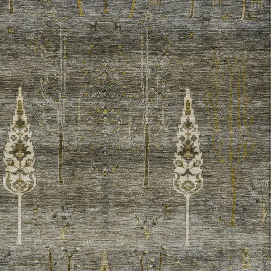 Pewter And Gold Floral Washable Indoor Outdoor Area Rug Photo 4