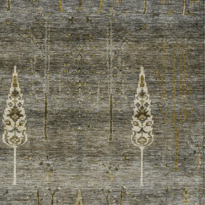 Pewter And Gold Floral Washable Indoor Outdoor Area Rug Photo 4