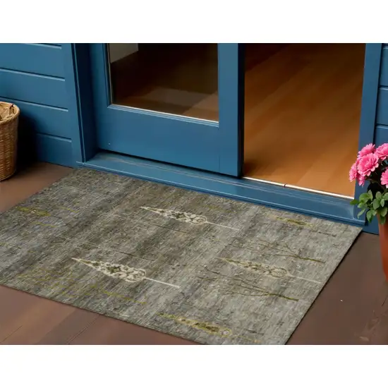 Pewter And Gold Floral Washable Indoor Outdoor Area Rug Photo 2
