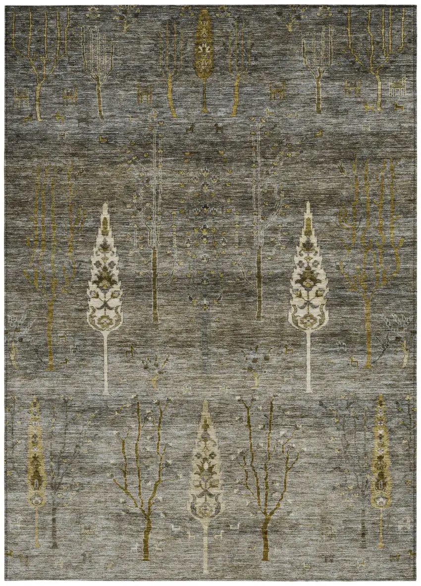 Pewter And Gold Floral Washable Indoor Outdoor Area Rug Photo 3