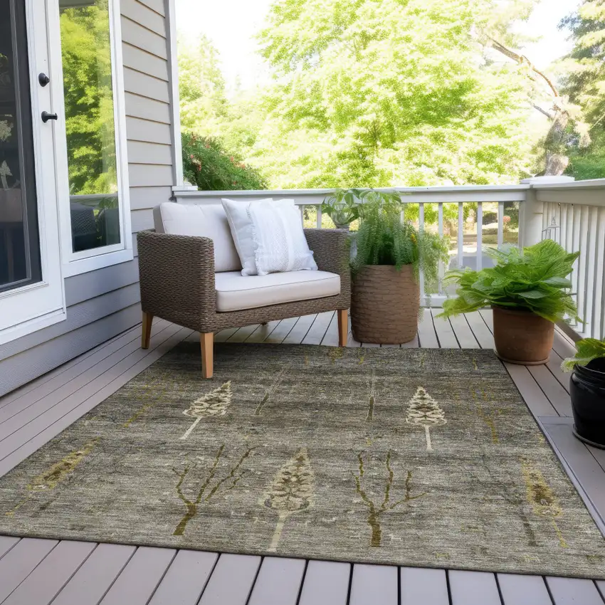 Pewter And Gold Floral Washable Indoor Outdoor Area Rug Photo 7