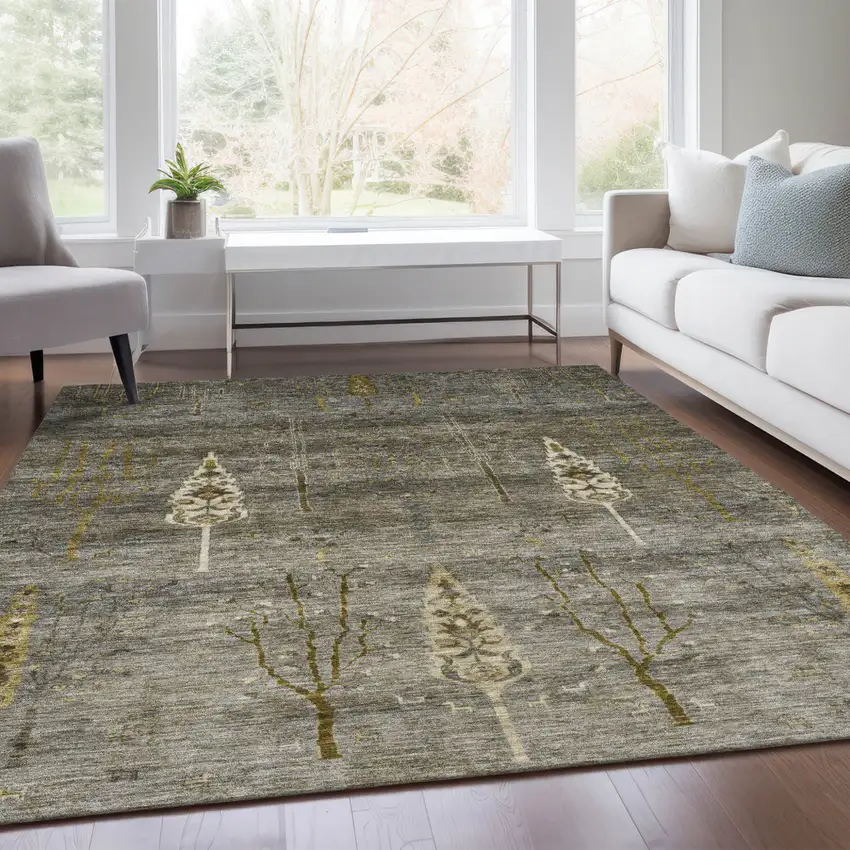 Pewter And Gold Floral Washable Indoor Outdoor Area Rug Photo 6